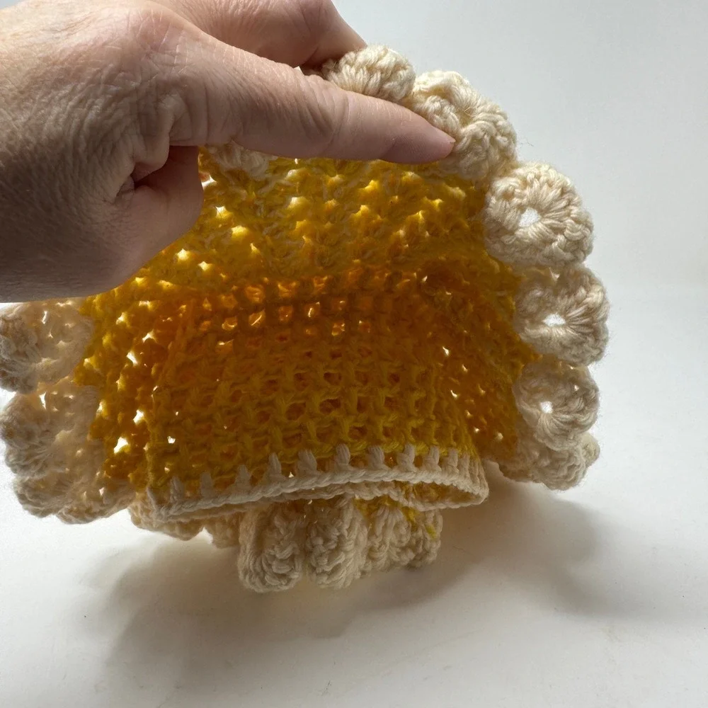Handmade Crochet Dish Soap Toilet Paper Cover Yellow‎ Scalloped Ruffle Dress